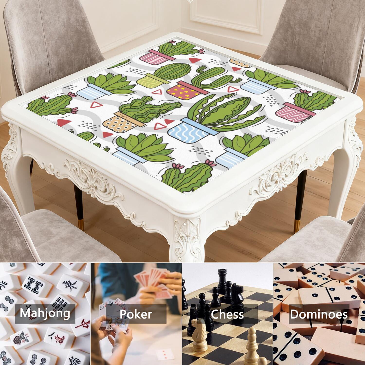 Square Botanical Style Mahjong Mat 31.5 Inches Crafted from Premium Rubber Featuring Anti-Slip Backing Grip and Noise Reduction Qualities for Multi-Game Table Protection