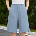 thumbnail image 3 of RYDCOT Shorts for Women Summer High Waisted Cotton Linen Dressy Casual Solid Color Wide Leg Slit Shorts Blue, 3 of 5