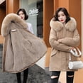 thumbnail image 4 of Women Parka Fashion Long Coat Wool Liner Hooded Parkas 2023  Winter Jacket Slim with  Collar Warm Snow Wear Padded Clothes, 4 of 7