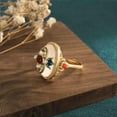 thumbnail image 4 of HOOUN White Natural Jade Flower Rings 18K Gold Plated Adjustable Ring Real Jewelry, 4 of 7