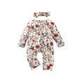 thumbnail image 1 of Bagilaanoe Newborn Baby Girls Long Jumpsuit 3M 6M 12M 18M 24M Long Sleeve Floral Zipper Casual Romper+Headband, 1 of 8