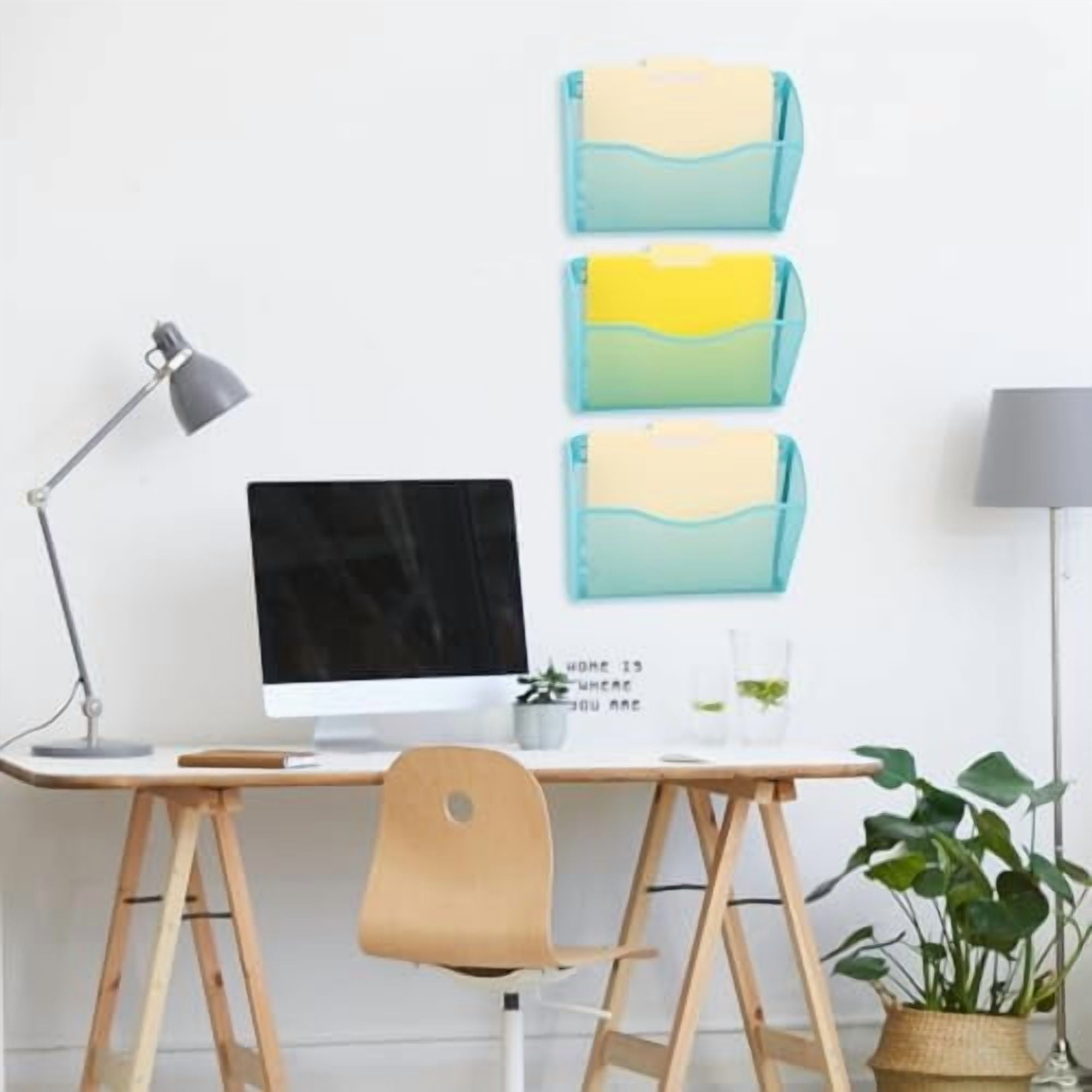 3 Single Pocket Mesh Hanging File Organizer, Vertical Wall Mounted Magazine File Holder, Mount Basket Mail Paper Document Folder Organizing for Office, Home and School, Blue