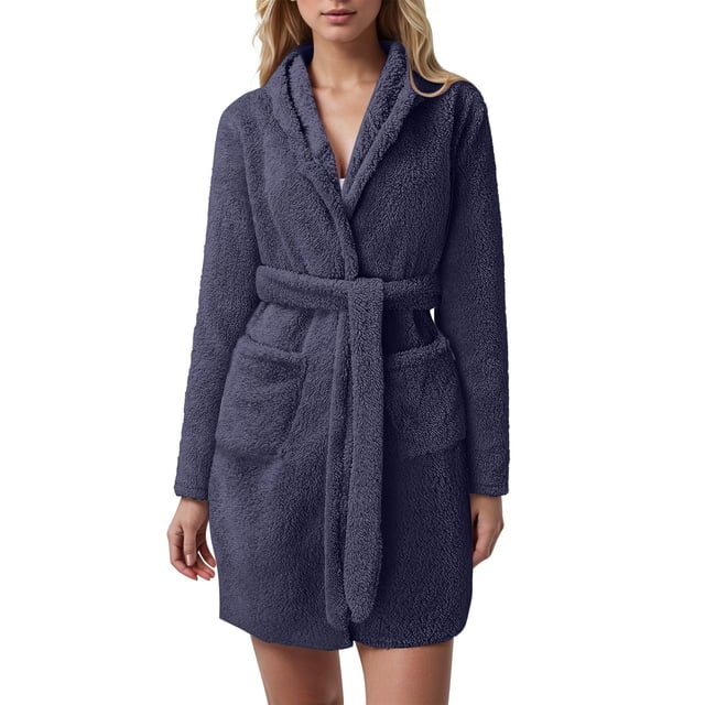 Peignoir Léger pour Femmes - Robes Confortables pour Femmes Longues Robes Légères Douces à Capuche Courtes en Flanelle Serviette Turque Peignoir 2TG Robe de Nuit pour Femmes