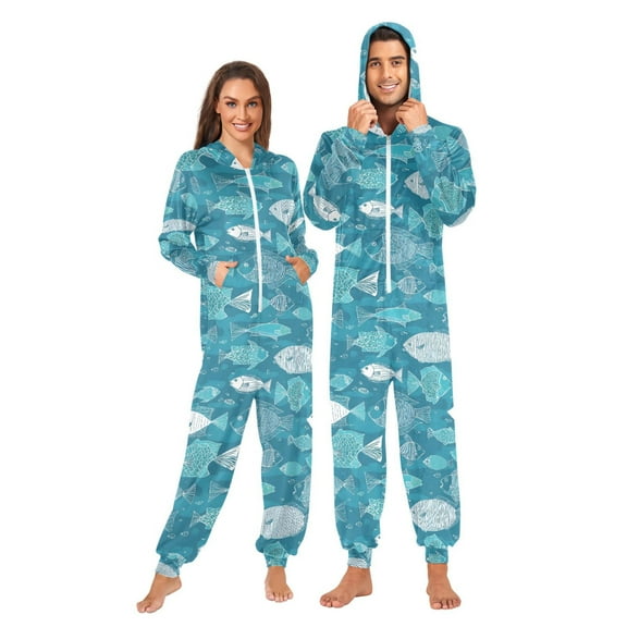 joogoo Cute Fishes Unisex Adults Onesies Pajamas Jumpsuits L