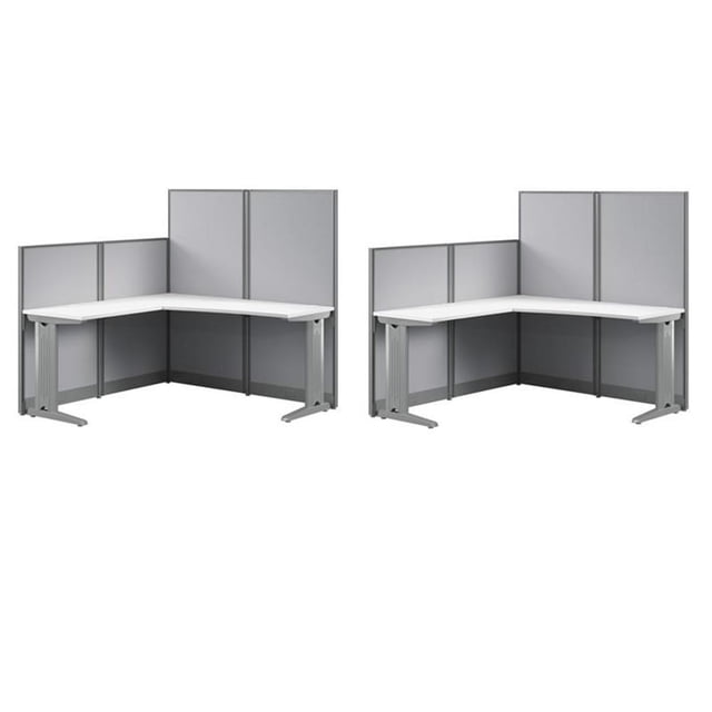 Pemberly Row Set of 2 Engineered Wood 65W L Shaped Cubicle Desk in Pure White