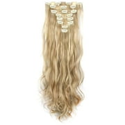 Skpblutn Clip in Human Hair Extensions 22 Inch Wavy Curly Full Head in On Double Weft Rose Gold