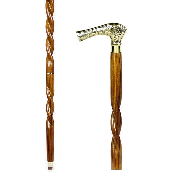 Aluminum & Brass Decorative Rosewood Walking Cane | Full Size Walking-Stick for Men & Women | (Spiral Wood, Regular Steampunk)