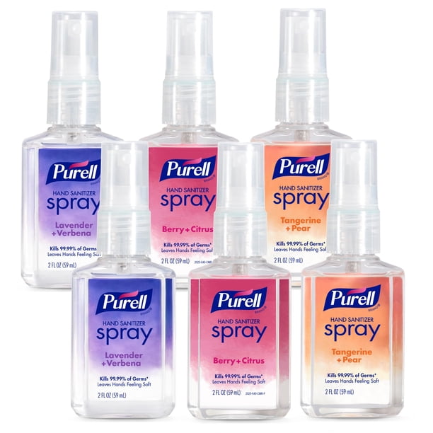 Spray desinfectante de manos Purell, 6 unidades, 59 ml, aceites esenciales