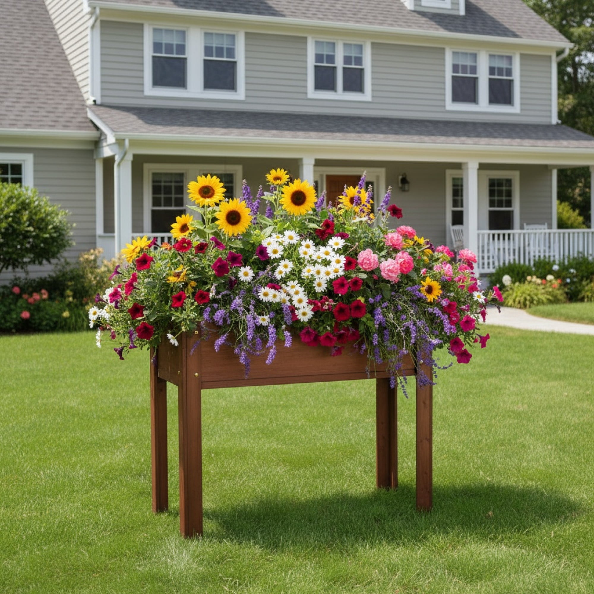 Jopath Brown Raised Garden Bed with Legs, Elevated Wooden Planter Box for Outdoor Plants Flowers Fruits Vegetable Herb Growing(31"x31"x16")