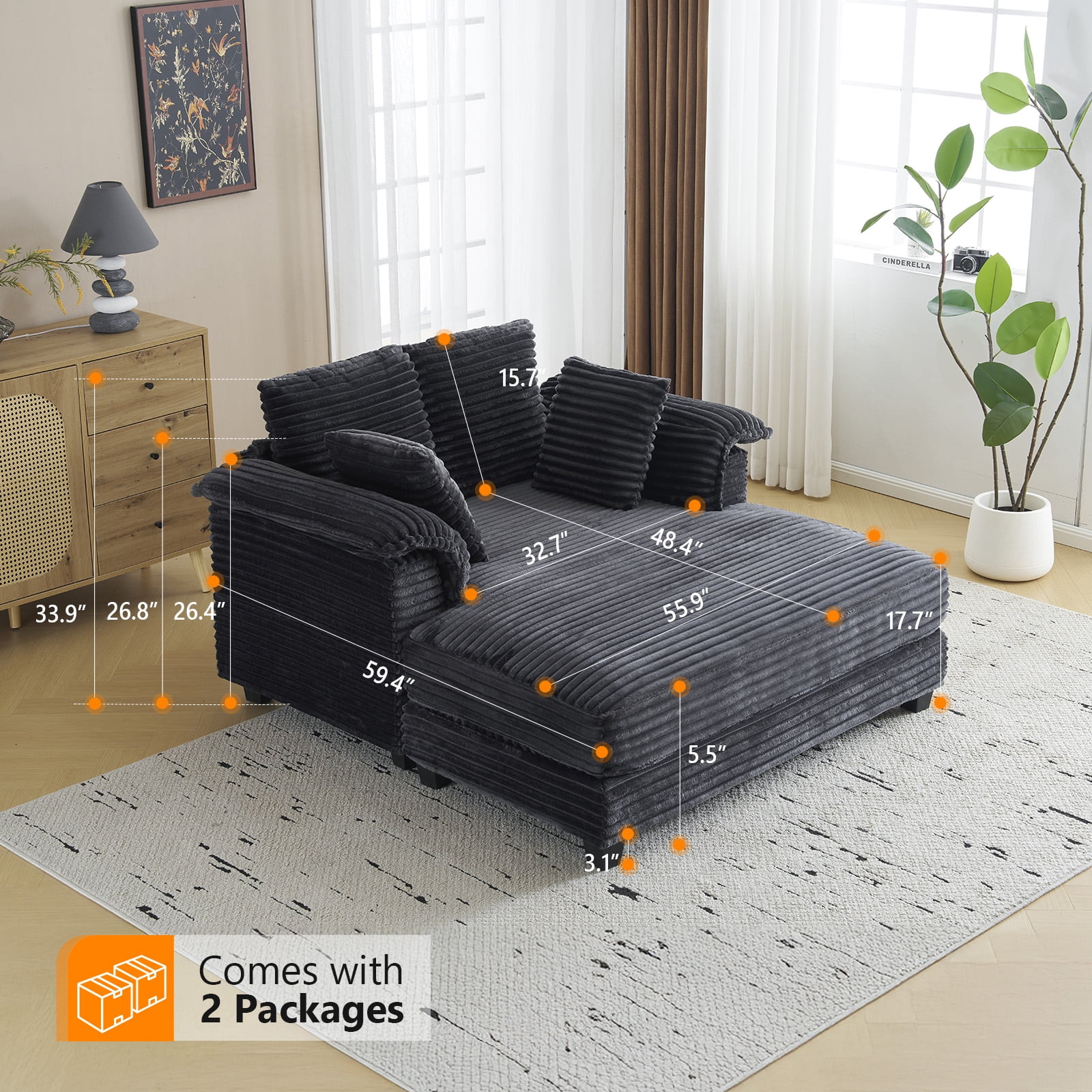 Ktaxon Corduroy Sofa Bed, Upholstered Comfy Sleeper with Pillow Arms, Lounge Chair with Lumbar Support Pillows, Ideal for Small Spaces Dark Gray