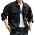 thumbnail image 2 of Qulqfy Trucker Jean Jackets for Men Black Regular Fit Collared Button Down Long Sleeve Classic Jackets Coats for Men L, 2 of 9