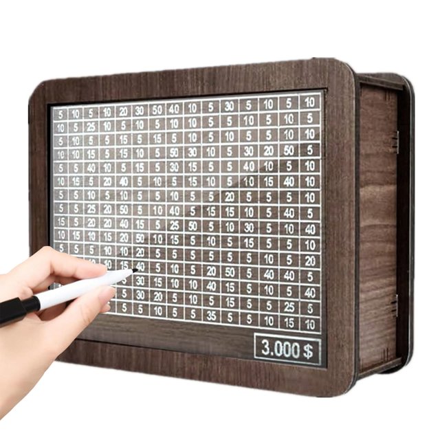 Caja de ahorros de madera con forma de bóveda de efectivo, alcancía con objetivo de conteo