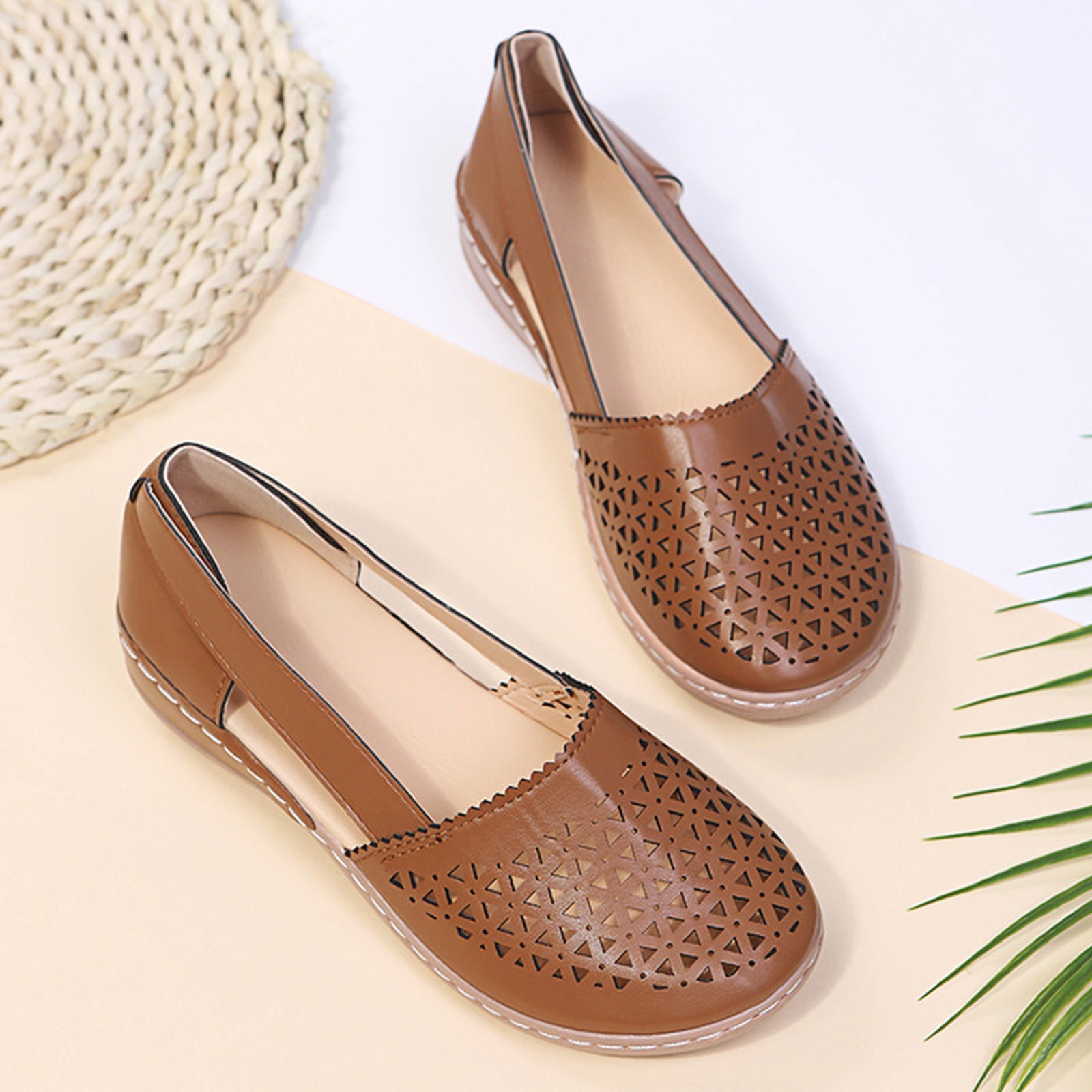 50% off Summer! TMOYZQ Wedge Sandals for Women, Summer Closed Round Toe Roman Sandals with Arch Support Casual Outdoor Walking Sandals Lightweight Slip On Shoes