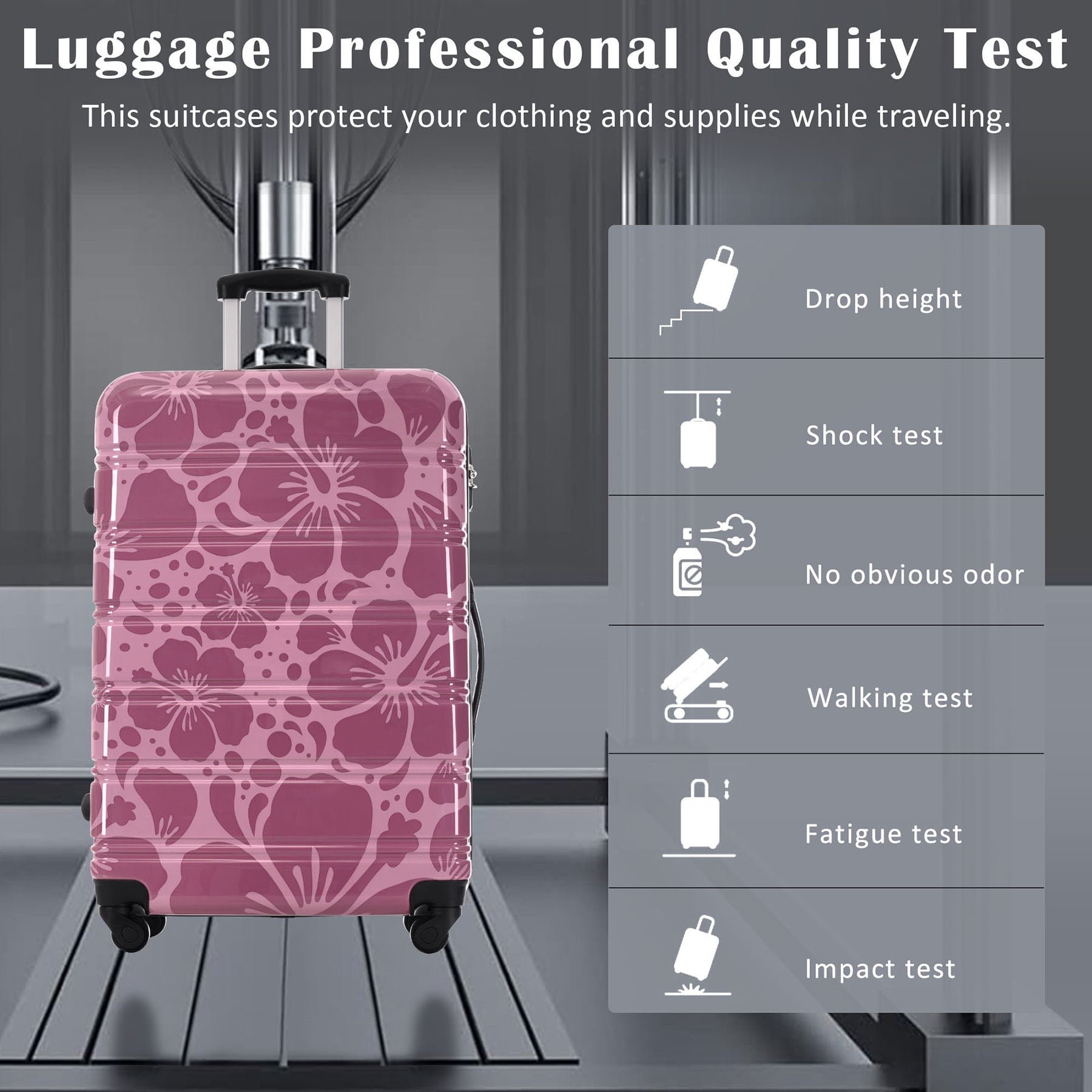 S-HOME Three Piece Lightweight Hardshell Luggage Set with Side Mounted TSA Lock and Rolling Wheels 20" 24" 28", Pink Purple