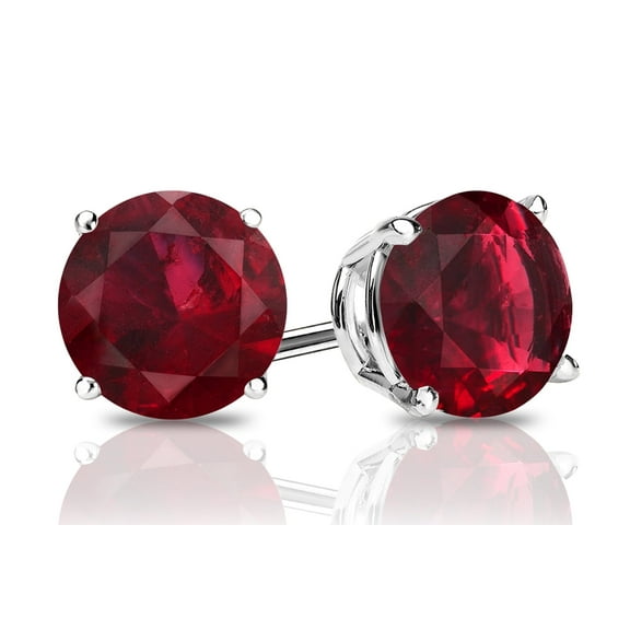 14k White Gold 4mm Round Ruby Stud Earrings Plated by Paris Jewelry