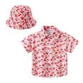 thumbnail image 2 of CUZIBR Girls Tops Lapel Toddler Short Sleeve Summer Casual Cartoon Prints Gentleman Hawaii Beach Holiday Floral Shirts Hat Set Tee Dailywear,Hot Pink,18-24 Months, 2 of 6