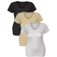 thumbnail image 4 of Essential Basic Women's Short Sleeve T Shirt V Neck Tee Value Set (3Pk, Black, Khaki, White, Small), 4 of 5