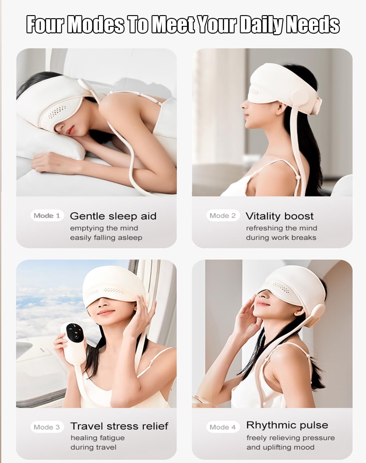 YiFudd Head Massager with Heat and Remote Control, Heated Eye Mask for Migraine Relief and Sleep, Eye Massager Adjustable Modes for Relaxation, Cap-Free Design, Gift for Women and Men