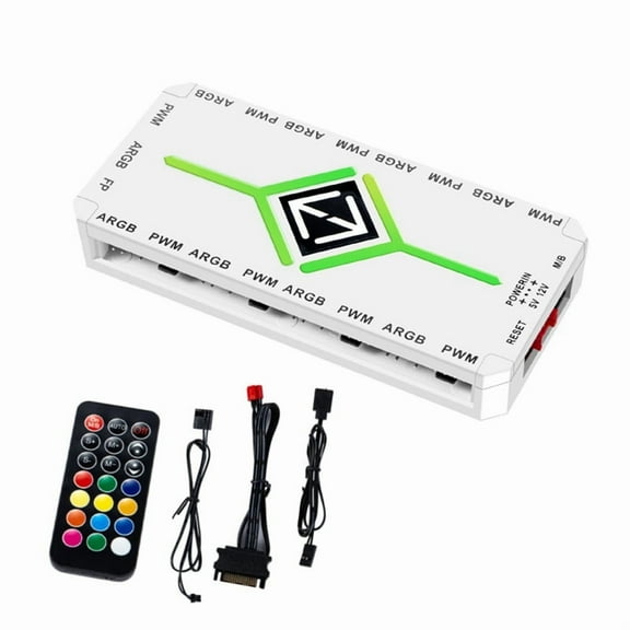 5V 3 Pin ARGB Controller Cooling 4 Pin PWM Fan Hub PWM ARGB Fan Hub for 5V Addressable ARGB Computer PC Case Fan White