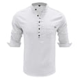 thumbnail image 2 of SWSMCLT Men's Long Sleeve Shirt Fitted Top Soft Spring Fall Cotton Blouse Linen Henley Button Crew Neck Light White Large, 2 of 4