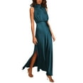 thumbnail image 1 of Prolriy Robes de Cocktail pour Femmes Été Longue Robe Formelle en Satin Col Montant Sans Manches Fente Latérale Robe Maxi Fluide Robes de Bal 2025 Robes pour Femmes Bleu m, 1 of 9
