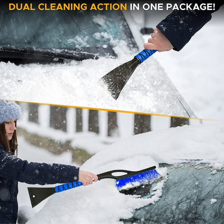EcoNour 27 3 in 1 Snow Brush with Ice Scrapers for Car Windshield & Window  - 360° Aluminum Snow Cleaner for Car with Foam Grip, Car Snow Removal