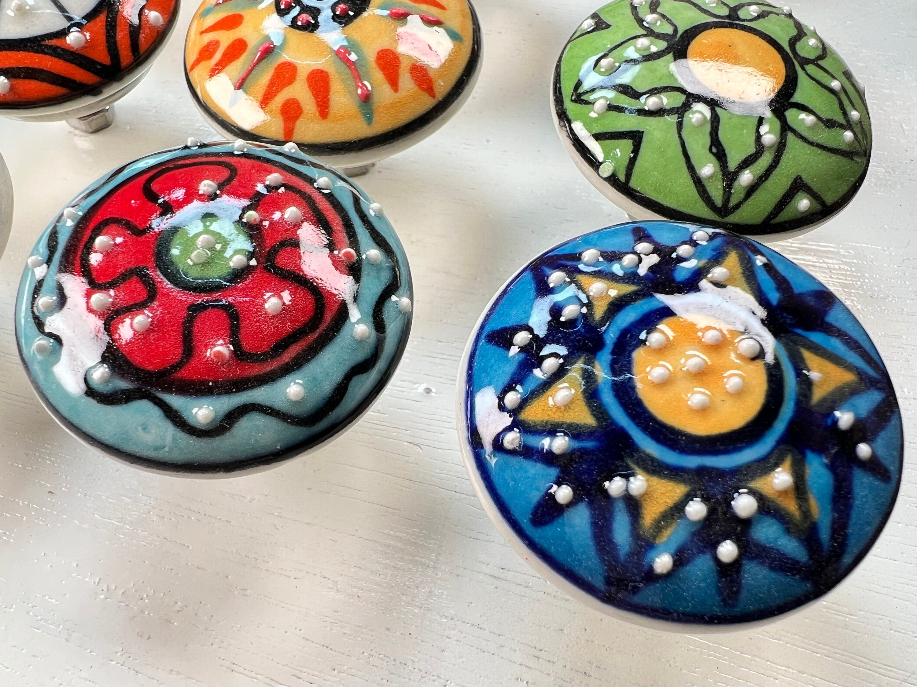 25 PC of Assorted Cabinet Ceramic Knobs | Colorful Knobs | Drawer Closet Dresser Wardrobe Furniture Door| Nuts & Bolts Included