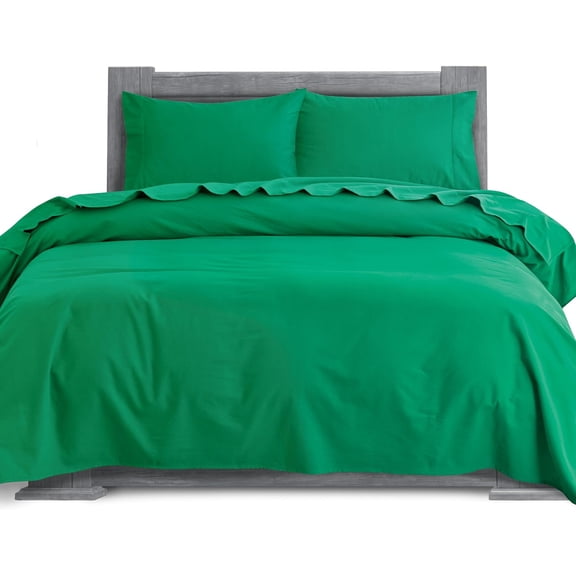 Elegant Comfort Soft 4-Piece Cotton Flannel Sheet Set -Deep Pocket Fitted Sheet, Flannel Sheets - Queen, Emerald Green