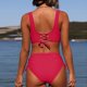 thumbnail image 3 of Gibobby Bañador de Bikini Mujer Nueva Split Wrap Lace Up Hollow Out Bikini Color sólido Sexy Bikini de cintura alta Conjunto de dos piezas(Rojo,XL), 3 of 5