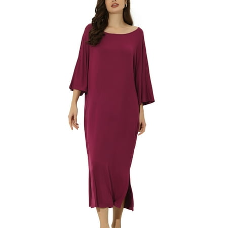 

Unique Bargains Womens Sleepshirt Nightshirt 3/4 Sleeve Nightgown Sleep Shirt Dress