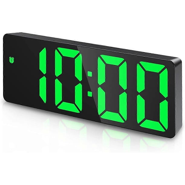 Digital Alarm Clock, Alarm Clock with LED Display, Temperature and Date Display, Voice Control, USB/Battery Powered - Green Digital