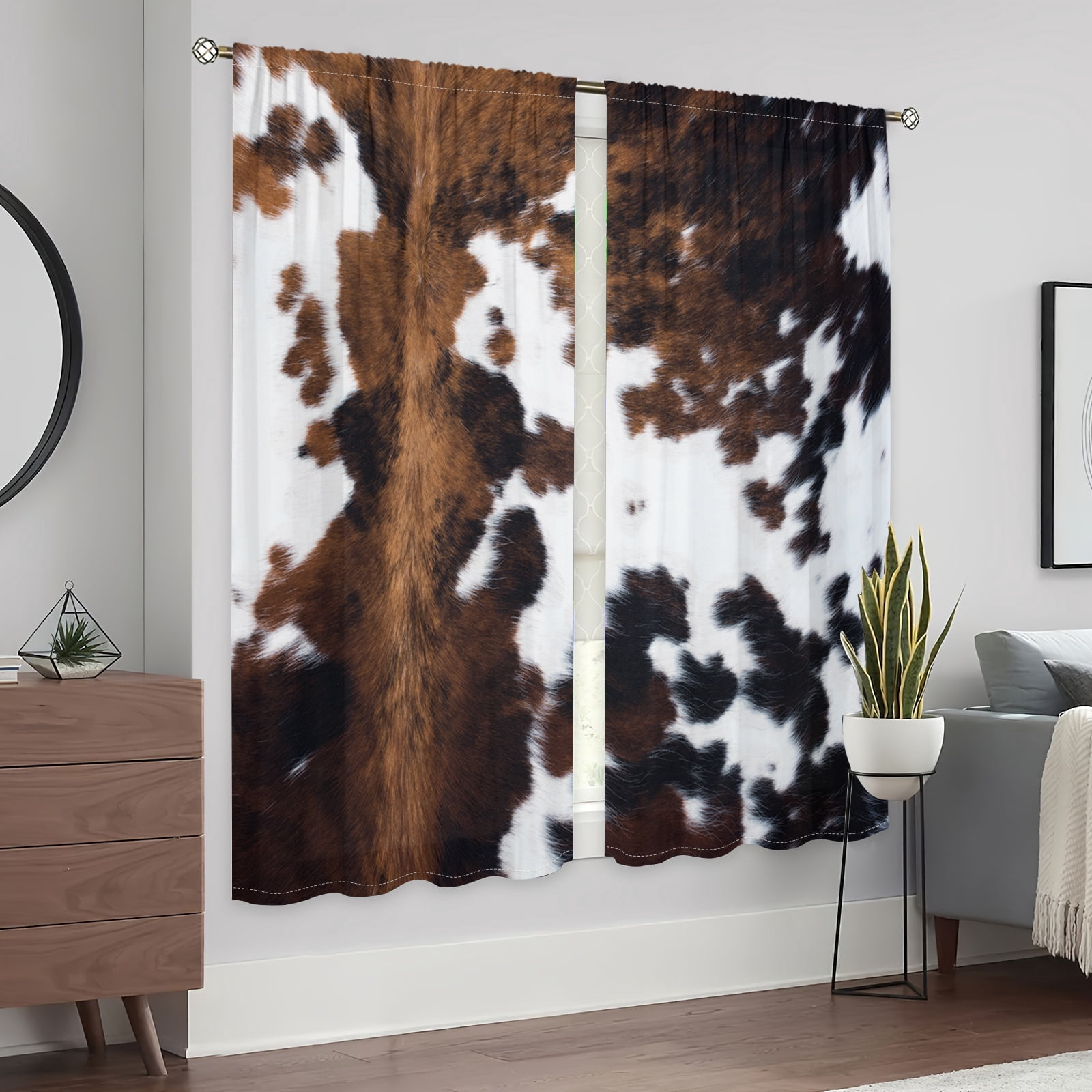WNOOHIY Vintage Country Farm White Brown Cow Cowhide Print  Curtain for Bedroom and Living Room, Set of 2 Panels