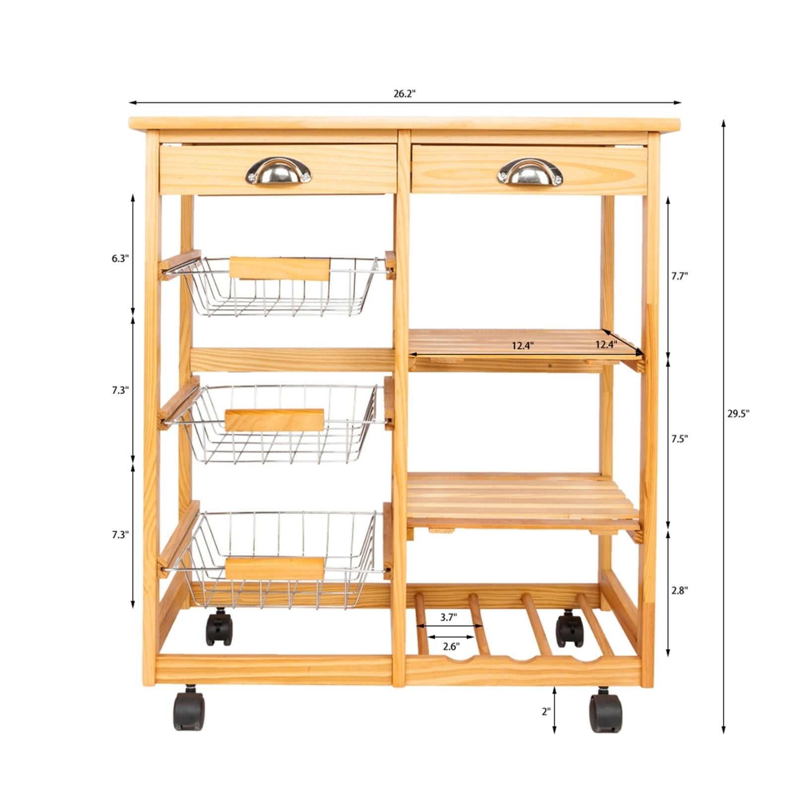 Wooden 3 Tier Rolling Kitchen Trolley Basket Organiser Cabinet Cart In 2 Colours 