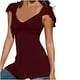 thumbnail image 1 of Blusa de manga corta con volantes informal sólida con cuello en V para mujer Fridja  qr5615, 1 of 5