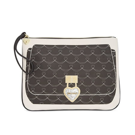 Betsey Johnson Womens Kitsch Metallic Printed Wristlet Handbag Black Medium