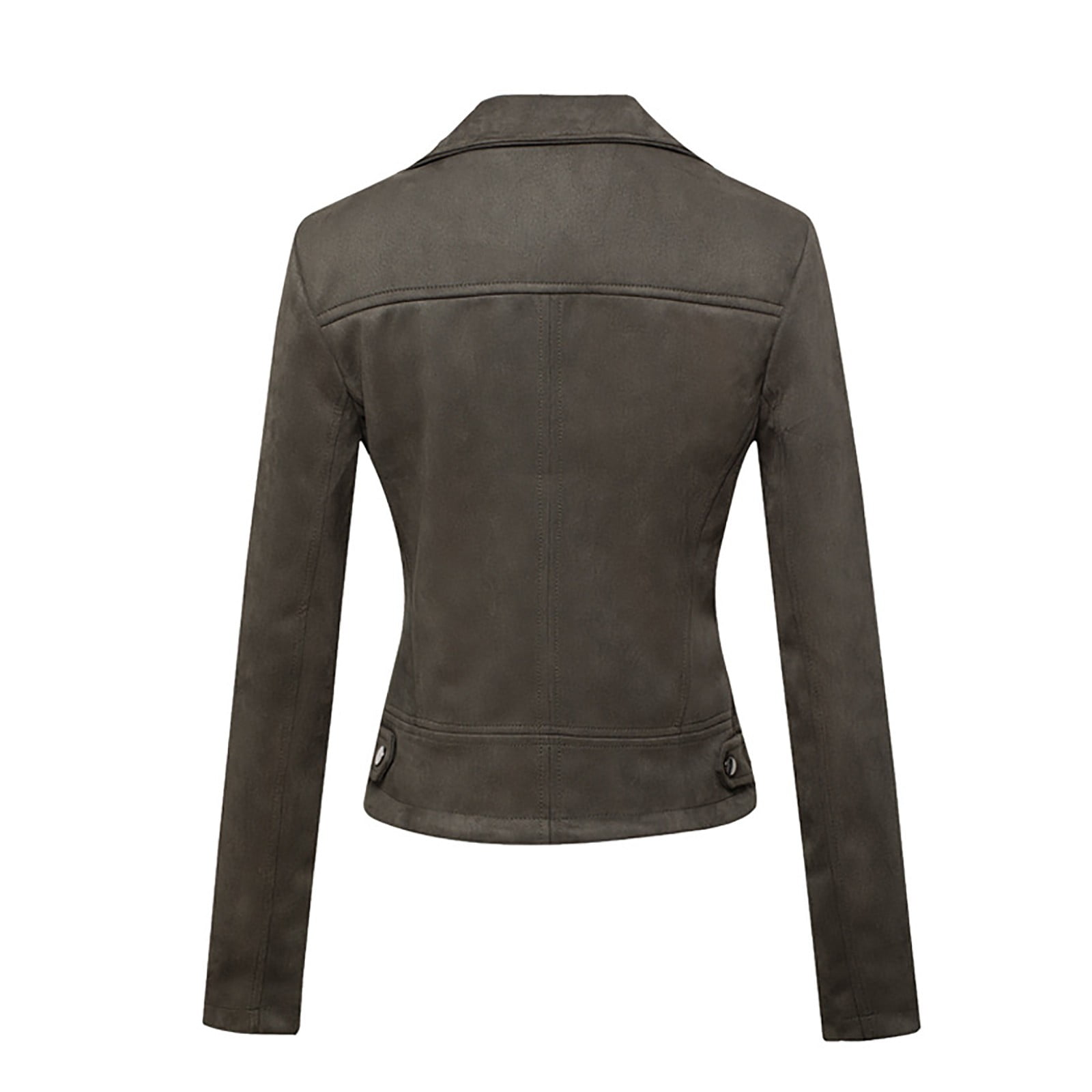 WCMZJ Women's Faux Leather Moto Biker Short Coat Jacket Long Sleeve Zipper Closure PU Outwear with Pockets Army Green XS