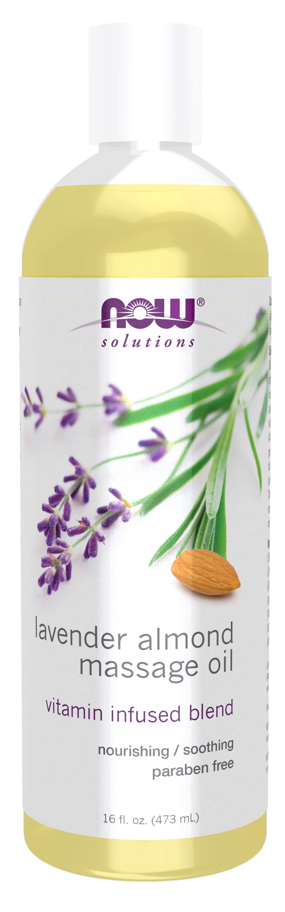 NOW Solutions, Lavender Almond Massage Oil, Vitamin Infused Blend, Therapeutic and Soothing, 16