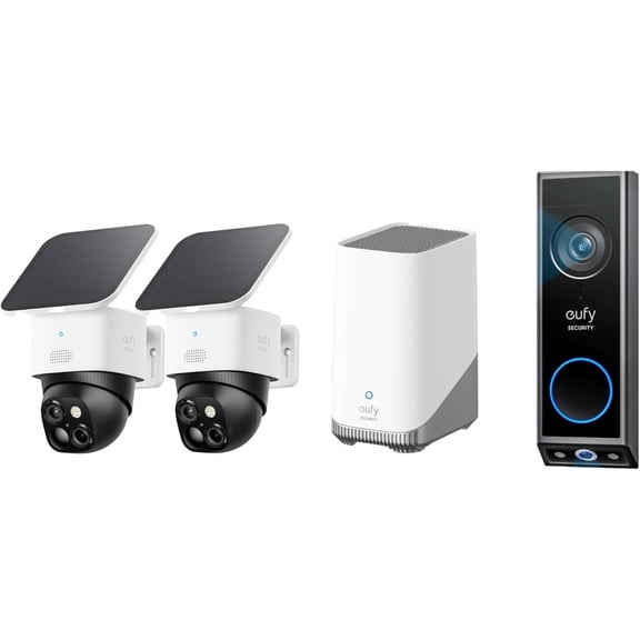 eufy Security SoloCam S340 2-Cam Kit (HomeBase S380) with Video Doorbell E340 (Battery Powered), Solar Security Camera, No Blind Spots, No Monthly Fee