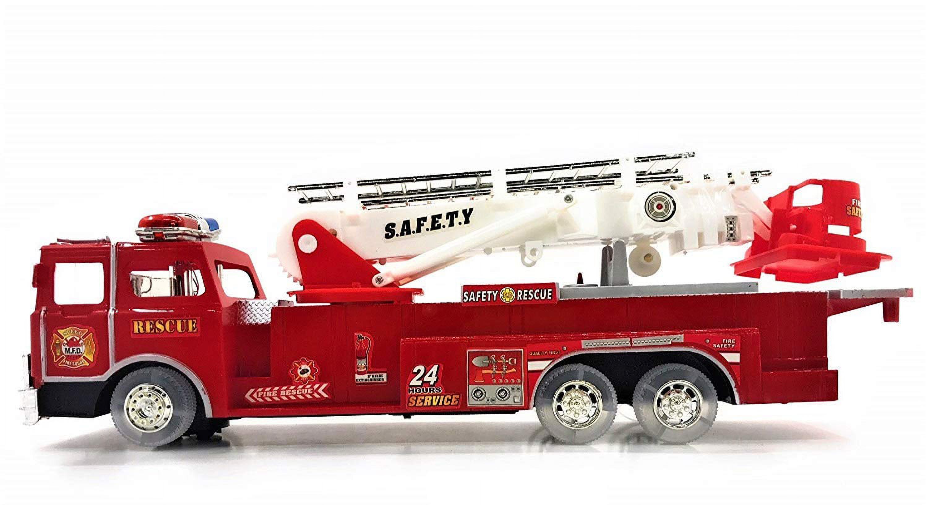 USToyOutlet Heroes To The Rescue Fire Engine Truck with Extending Ladder & Lights & Siren Sounds Bump & Go Action - Red
