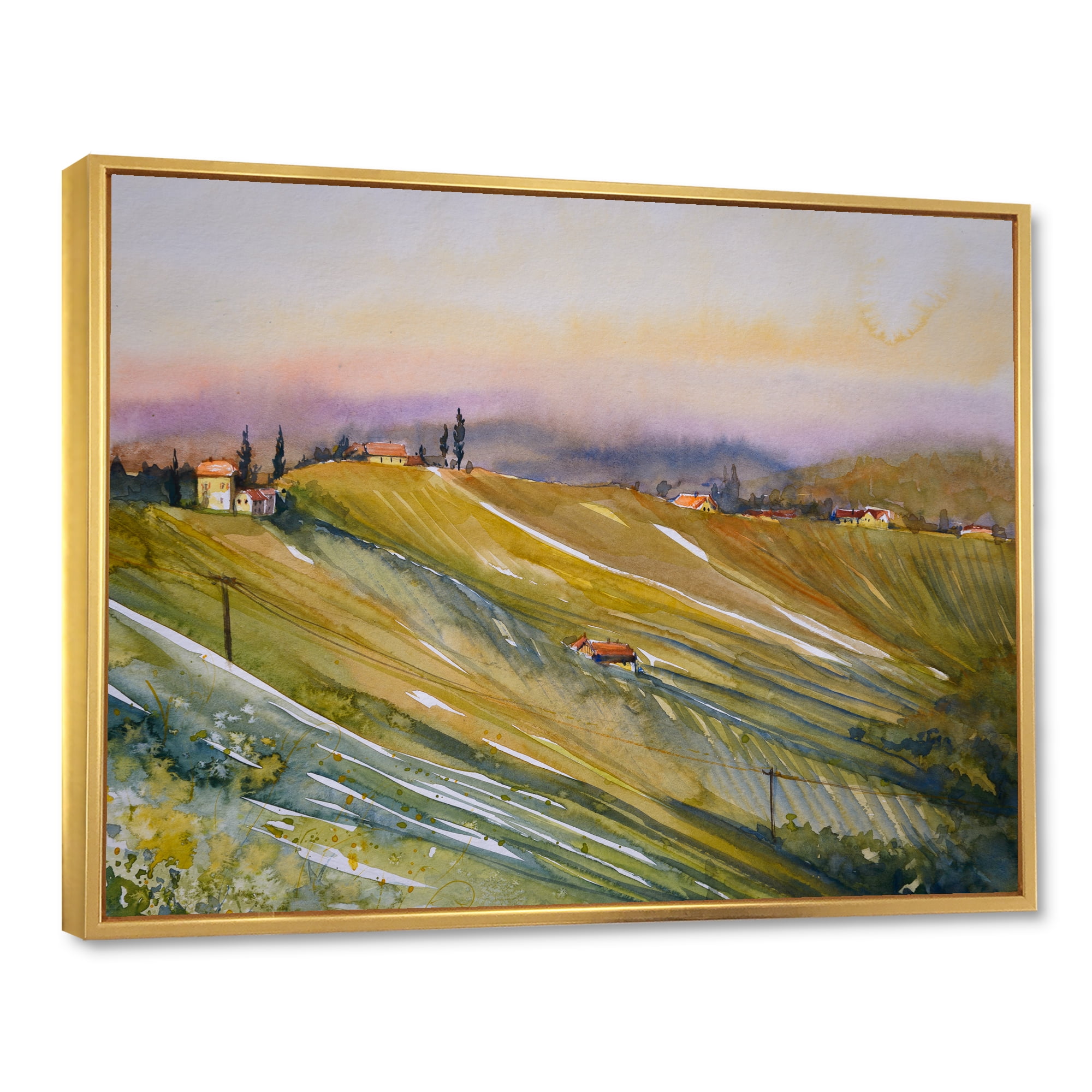 Designart 'Vineyard At Morning In Tuscany Italy' Country Framed Canvas Wall Art Print