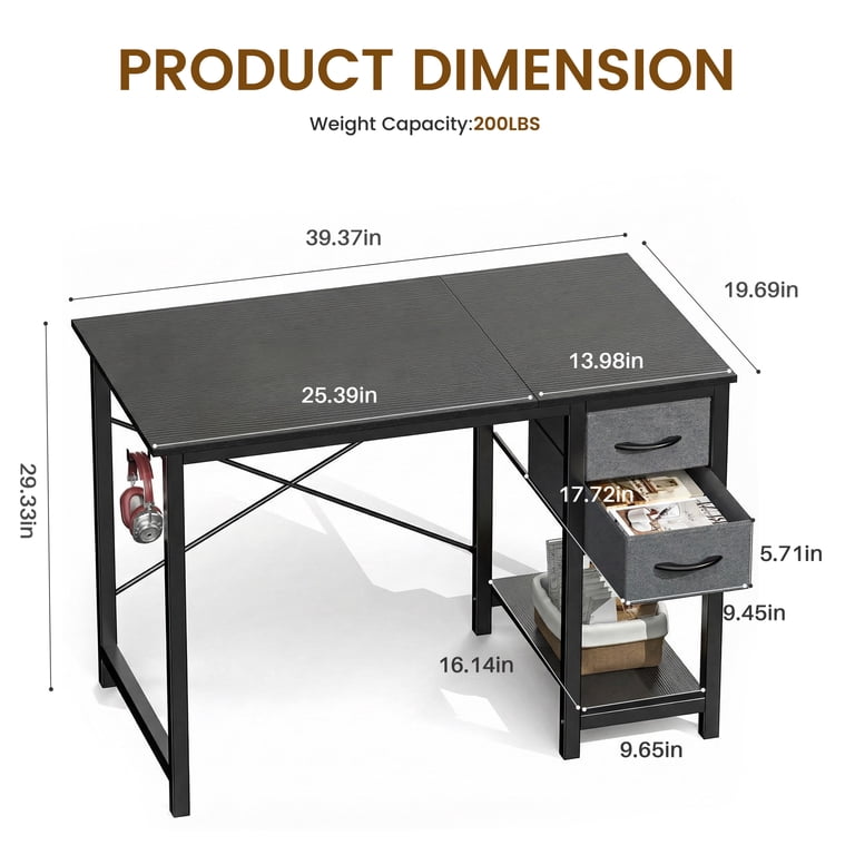 EDX 40" Computer Desk with Storage Shelf and Headphone Hook photo 8