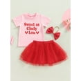 thumbnail image 3 of hirigin Toddler Girls Valentine's Day Outfit Sets Short Sleeve Letter Print Tops + Red Tulle Skirt + Headband, 3 of 9