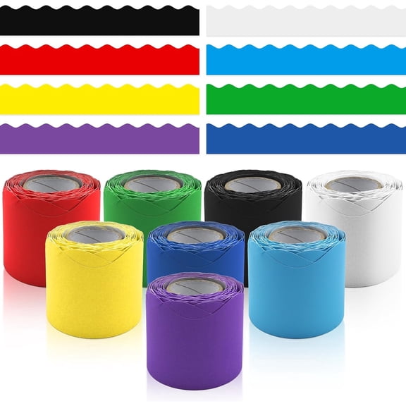 8 Rolls 262.4 Ft Bulletin Board Borders - Black and White Scalloped Borders Bulletin for Classroom, School & Office Decor - Teacher Borders for Classroom Decorations