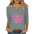 thumbnail image 2 of Homenesgenics Breast Cancer Awareness Shirts Plus Size for Women and Men Fashion Women's Casual Loose Blouses Printed T-Shirt 3/4 Sleeved-Neck Tops Gray XL, 2 of 4