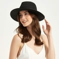 thumbnail image 4 of Sombrero de paja para mujer, sombreros de playa, sombrero de verano para el sol, sombrero Fedora de ala ancha tipo Panamá, UPF50+, 4 of 5