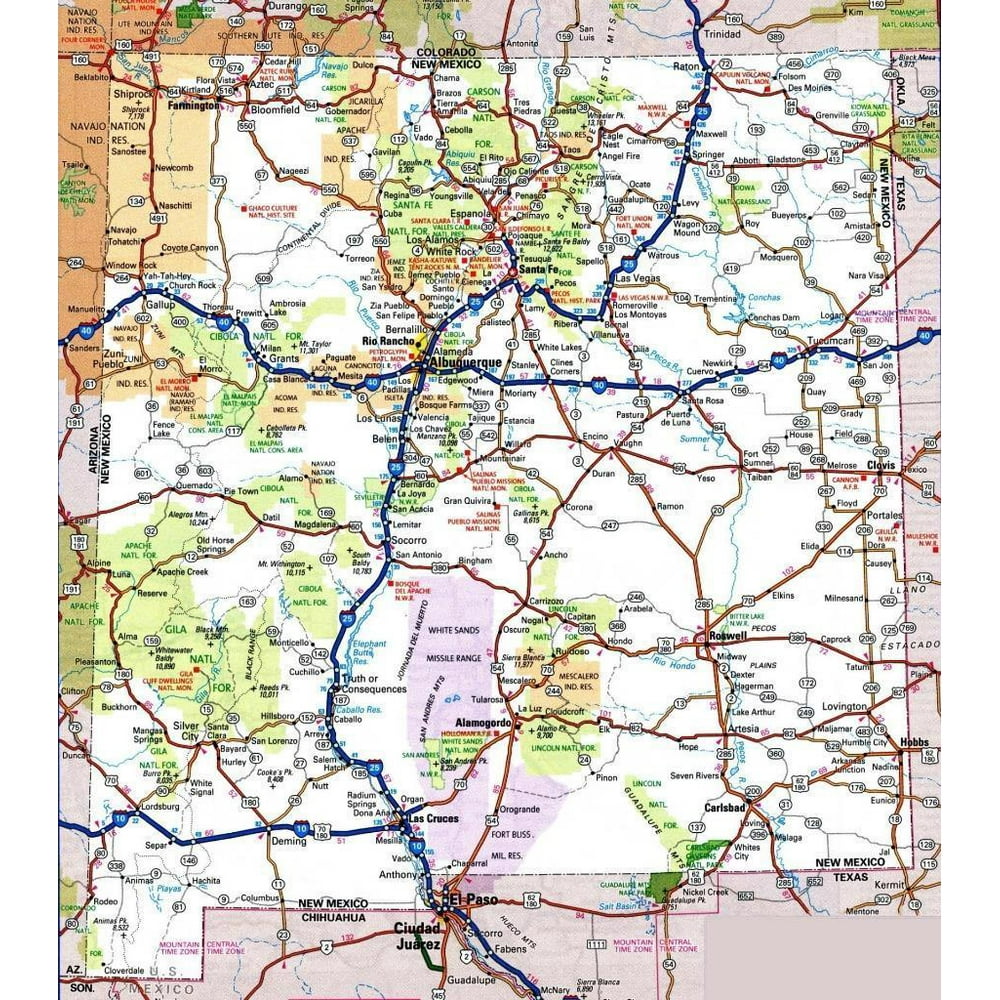 New mexico state road map city highway 12 inch by 18 inch laminated
