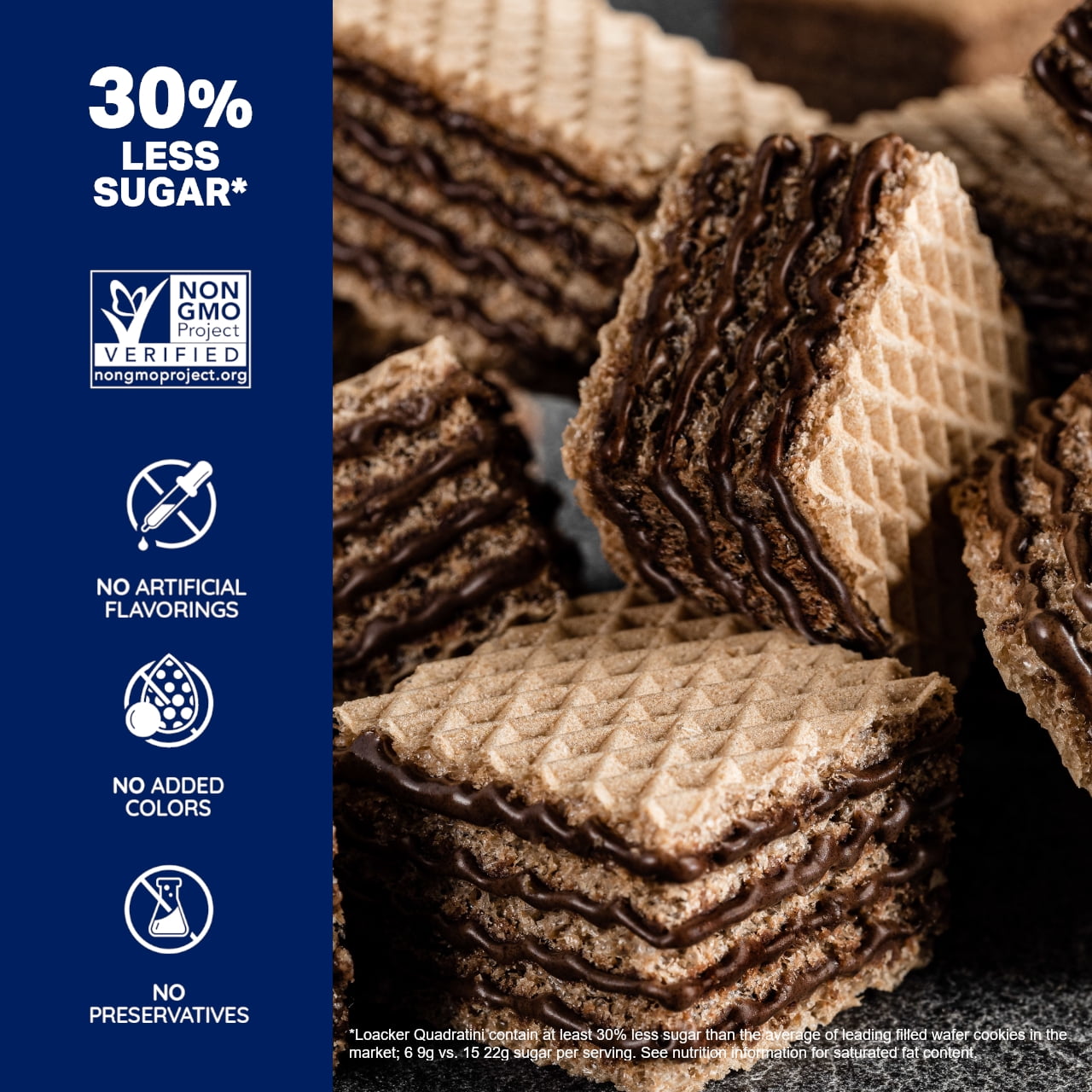 Loacker Quadratini Chocolate, Non-GMO Cream-Filled Cream-Filled Bite-Size Wafer Cookiess, 8.82 oz, Pack of 6