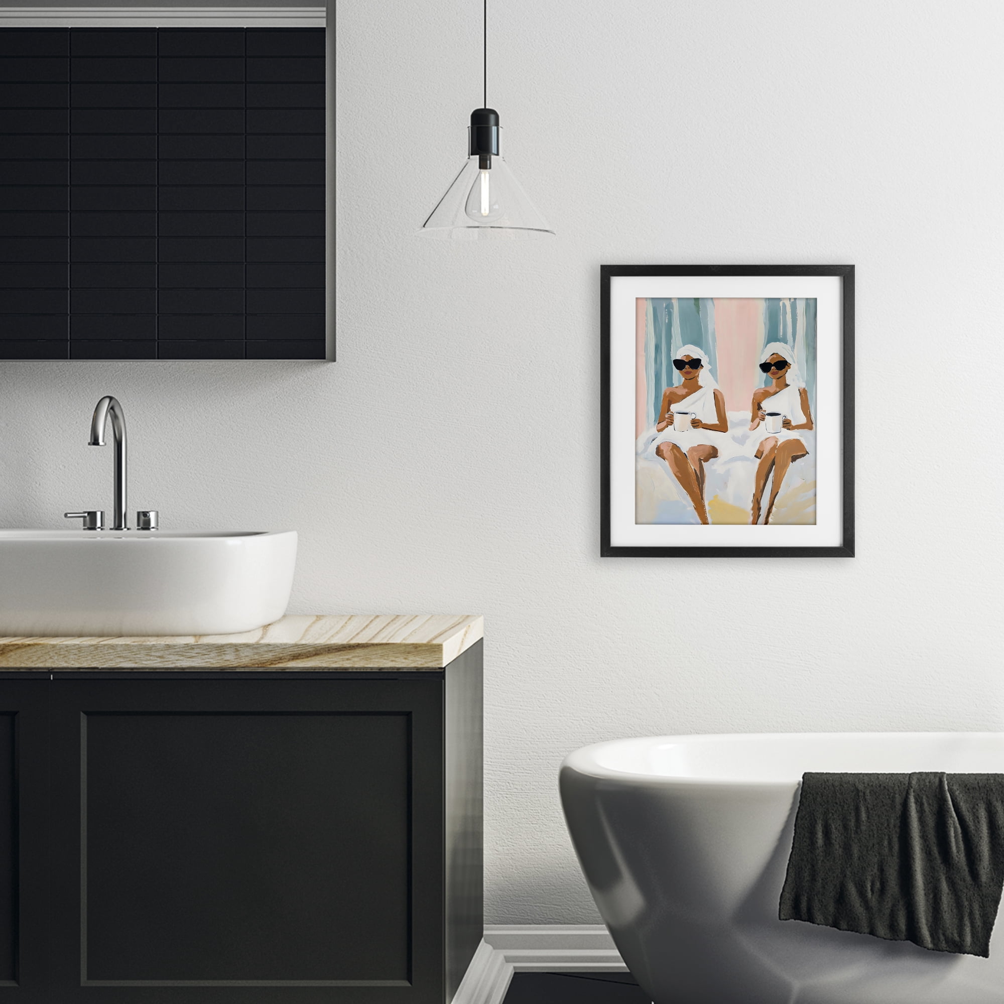 Stupell Industries Girls Spa Day with Coffee Black Framed Print Under Glass, design by The Prints Vibe