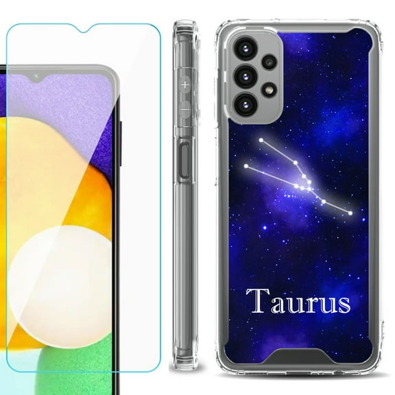 Shockproof Bumper Phone Case for Samsung Galaxy A23 5G, with Tempered Glass Screen Protector, by OneToughShield ® - Taurus