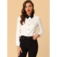 thumbnail image 3 of INSPIRE CHIC Women's Satin Contrast Double Turn Down Collar Basic Button up Shirt, 3 of 6